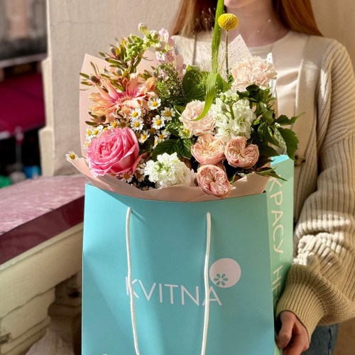 Букет з герберою та матіолою «Сонячний букет»