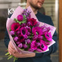 Bouquet in rich shades with tulips and anemones «Spring Night»