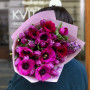 Bouquet in rich shades with tulips and anemones «Spring Night»