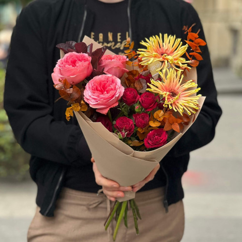 Осінній букет з герберами «Солодкий листопад»