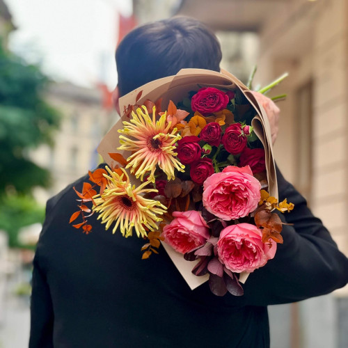 Осінній букет з герберами «Солодкий листопад»