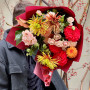 Bright bouquet with Safina chrysanthemum «Flame evening»