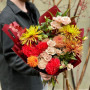 Bright bouquet with Safina chrysanthemum «Flame evening»