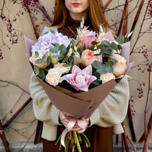 Нежный акварельный букет «Пастельное кружево»