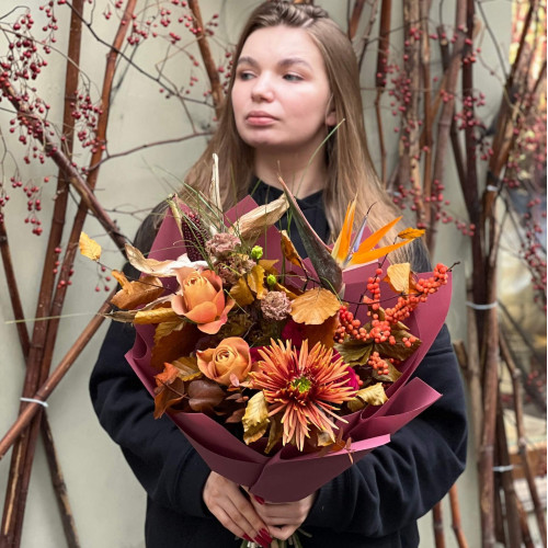 Помаранчевий осінній букет «Полум'я осені»