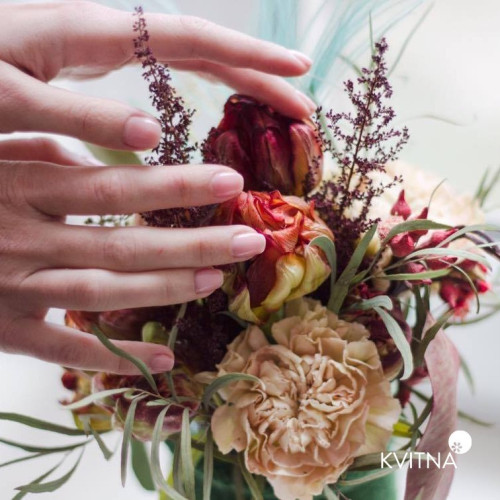 Bouquet with pion-shaped tulips