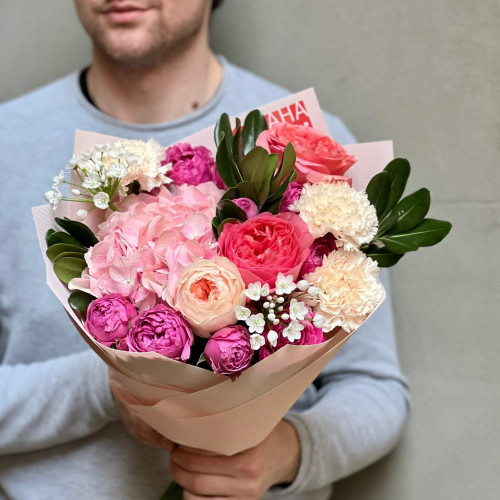 Romantic bouquet with peony roses «Sweet Memory»