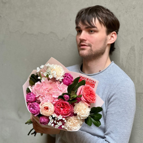 Romantic bouquet with peony roses «Sweet Memory»