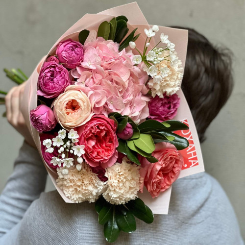 Romantic bouquet with peony roses «Sweet Memory»