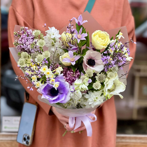 Fantastic bouquet with anemones and lilac «Mystic Oksanka»