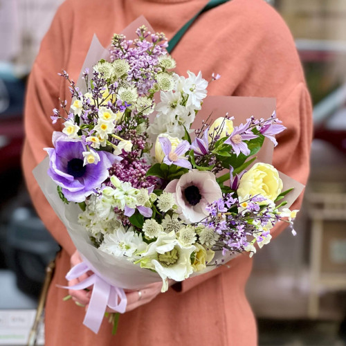 Fantastic bouquet with anemones and lilac «Mystic Oksanka»