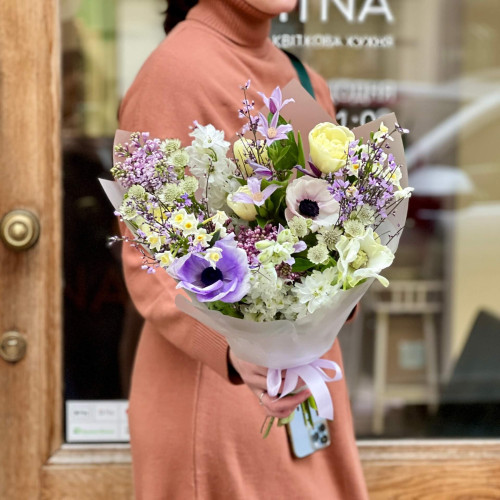 Fantastic bouquet with anemones and lilac «Mystic Oksanka»