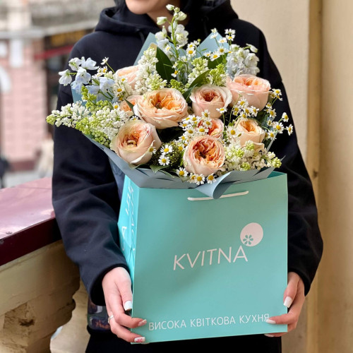 Exquisite bouquet of peony roses and lilacs «Italian dream»