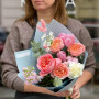 Lovely bouquet with peony roses and tulips «Ruddy compliment»