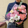 Pink bouquet with hydrangea and peony roses «Luxurious Valentine»