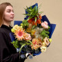 Bright bouquet with fritillaria and gerberas «Van Gogh's night»