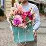 Crimson bouquet with peony roses and anemones «Bright fuchsia»