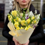 Spring bouquet with fringed tulips and fragrant matthiola «Shining Joy»