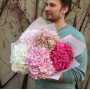 5 delicate hydrangeas in a bouquet «Pink Ombre»