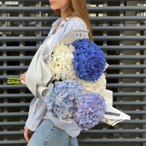 5 гортензий в букете «Безоблачное небо»