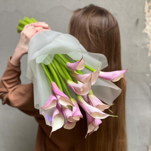 Bouquet of 15 elegant Ecuadorian calla lilies «Amethyst Arrows»