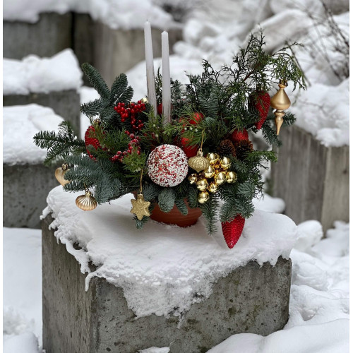 Різдвяна композиція в червоно-золотих відтінках «Різдвяне тепло»
