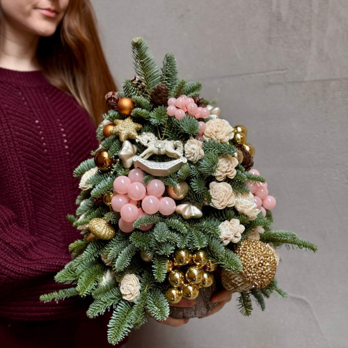 Ялиночка із рожево-золотистим декором «Романтичне Різдво»