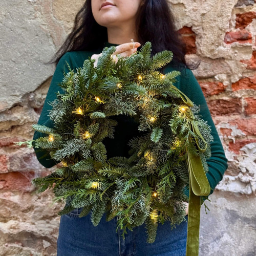 Різдвяний вінок з хвої «Чарівні світлячки»