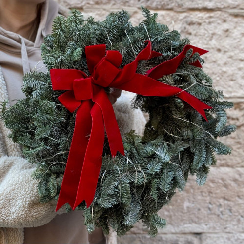 Різдвяний набір з віночка та амариліса червоного на підставочці «Святковий настрій»