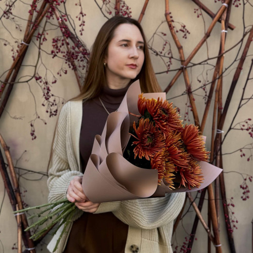 9 хризантем Safina у букеті «Солодкий бурштин»