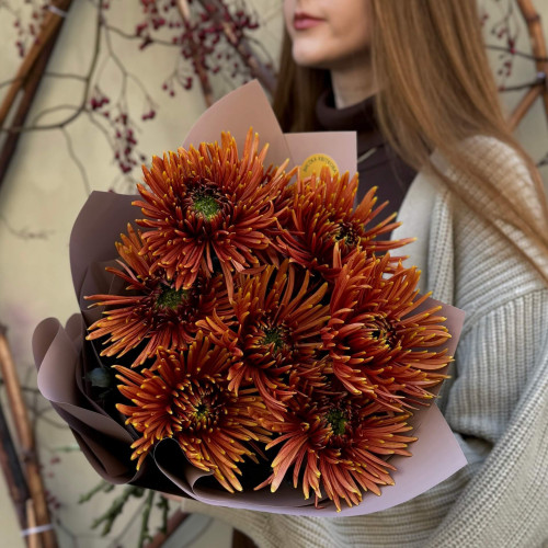 9 Safina chrysanthemums in a bouquet «Sweet Amber»