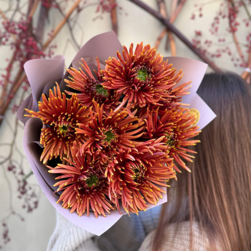 9 хризантем Safina у букеті «Солодкий бурштин»