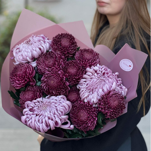 Bouquet of 13 luxurious Bigoudi & Vienna chrysanthemums «Magic Night»