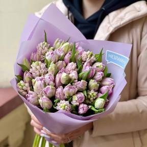 Delicate bouquet with tulips and hyacinths «Scent of Love»