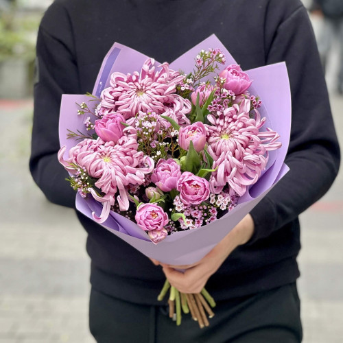Бузковий букет з хризантемою Vienna «Загадковий аметист»