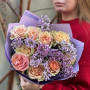 Watercolor bouquet with Caramel Macchiato peony roses «Lilac Caramel»