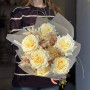 Cream elegant bouquet of roses and grevillea «Cozy warmth»