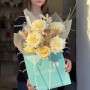 Cream elegant bouquet of roses and grevillea «Cozy warmth»