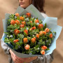 Contrasting bouquet of peony-shaped tulips and oxypetalum «Orange sky»