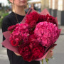 Rich bouquet of peonies and hydrangea «Pride of Burgundy»