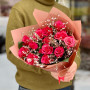 13 Tacazzi roses with genista in a bouquet «Raspberry Delight»
