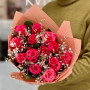 13 Tacazzi roses with genista in a bouquet «Raspberry Delight»