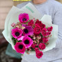 Bright bouquet with anemones and spray peony roses «Raspberry feelings»
