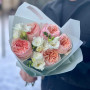 Fragrant bouquet of peony roses and freesias «Aromatic Juliet»