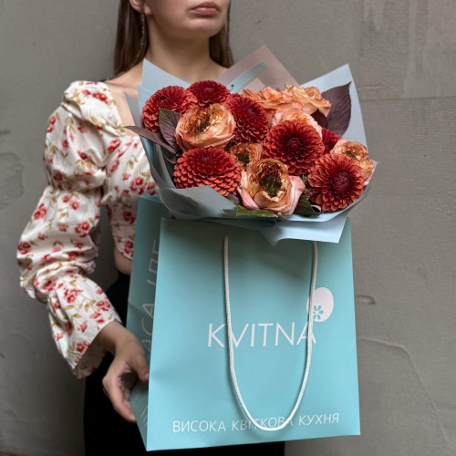 Помаранчевий цікавий дуобукет «Карамельна диня»