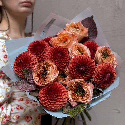 Помаранчевий цікавий дуобукет «Карамельна диня»