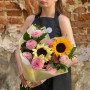 Cute bouquet with sunflowers «Strawberry Honey Cake»