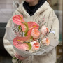 Peach bouquet of premium flowers «Flamingo's embrace»