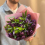 Mysterious purple duo bouquet of tulips and clematis «Dark night»