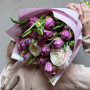 Lilac bouquet with peony shaped tulips and ranunculi «Lavender Silk»
